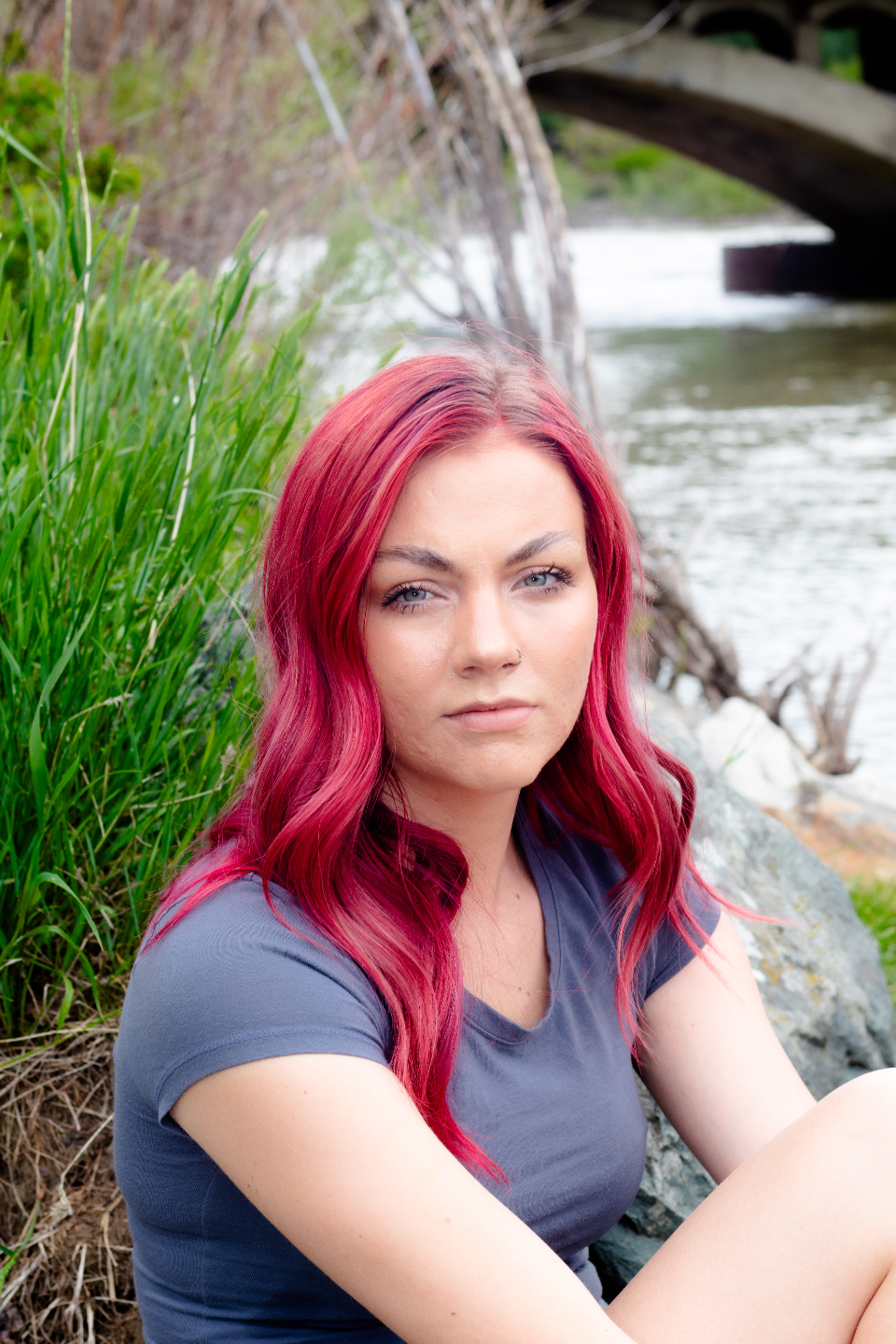 Vivid red-pink hair color